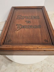 Vintage Wooden Wall Shelf Curio Cabinet “SPICES ‘N THINGS” Print Signed By Maker