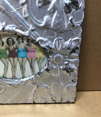 VTG Shabby 11″ Sq. Photo 4×6 Oval Silver Tin Ceiling Picture Frame Old 627-26B