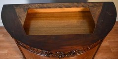 1910 Antique French Walnut & Satinwood Hand painted and Marble topDemi-lune