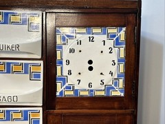 Dutch Delft Antique Wall Hanging Wooden Spice Cabinet Ceramic Clock Needs Parts
