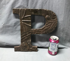 Decorative Salvage Tin Ceiling 12″ Patchwork RUST Metal VTG Letter P Old 235-25B