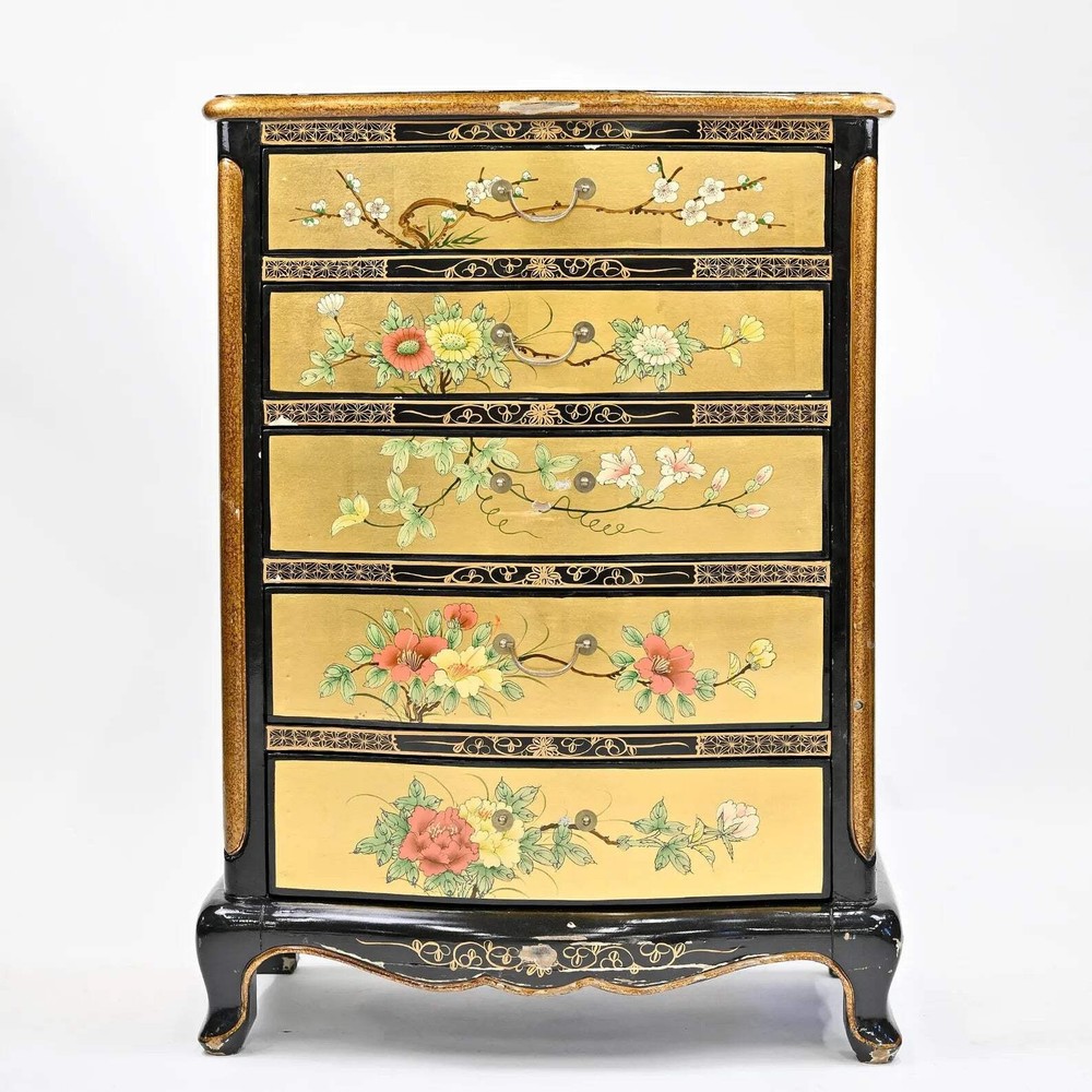 Chinese hand-painted 5-drawer cabinet | USED & VINTAGE | Gold Leaf oriental desi