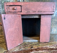 RARE ONE OF A KIND ANTIQUE PRIMITIVE CHILD’S TOY DRY SINK NICE RED PAINT