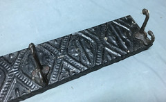 Vintage Decorative Black 22″ Tin Ceiling Metal 3 Hook Rack Old 149-25B