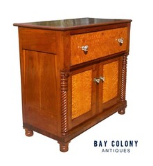 ANTIQUE FEDERAL BIRD’S EYE MAPLE & CHERRY JELLY CABINET WITH RARE BUTLER’S DESK