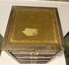 Antique Victorian Brown Leather Brass Gallery Military Campaign Cabinet 14.5x8x8