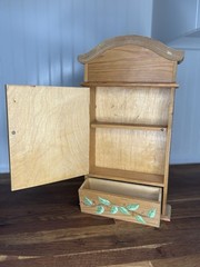 Vintage Wood Counter Top or Hanging Cabinet Hand Painted Apple Pear Fruit Vines