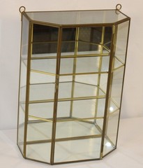 Vintage 3-Tier Brass Glass Mirrored Curio Cabinet Hanging Tabletop Display 14×10