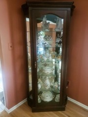 Antique Corner Cabinet Sliding Curved Bowed Glass China Curio Cabinet Rare