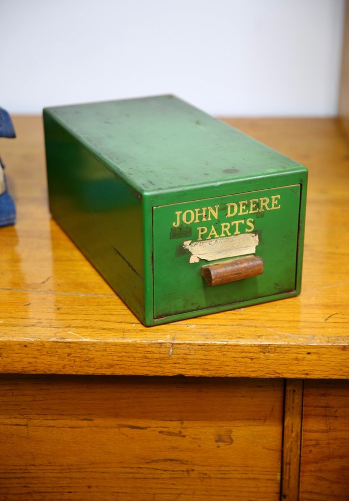 Vintage John Deere Card Catalog Cabinet Wood drawer index file box organizer