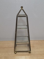 Vintage Brass & Glass 9.5″ Obelisk Pyramid 3 Tier Curio Cabinet