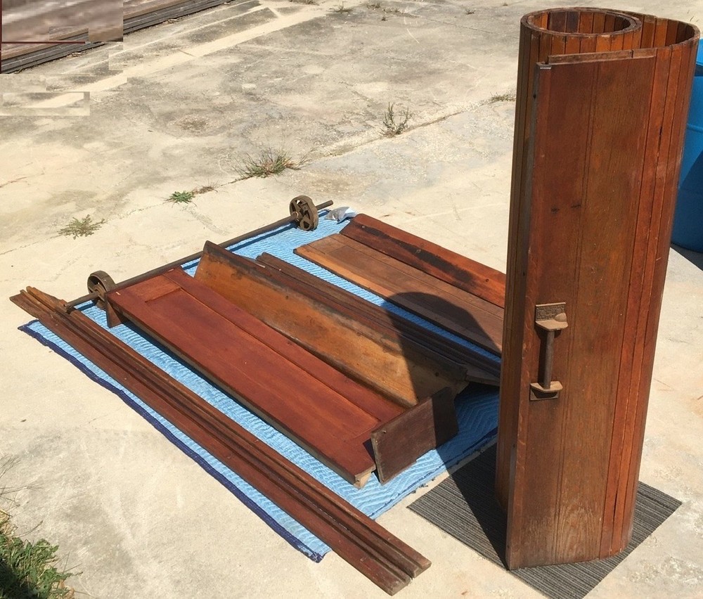 Antique Tambour Interior Door w Cabinet & Rails-Vintage Room Divider / Partition