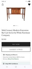 Mid Century Modern Bar Cart Cabinet Server Expanding Top Storage Rolling MCM