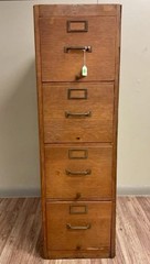 ANTIQUE GLOBE-WERNICKE 4-DRAWER OAK WOODEN FILE CABINET CATALOG NUMBER G-25