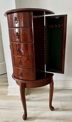 French Louis XV Style Demi-lune Mahogany Jewelry Chest (Lion Head) Fixtures