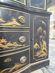 Drexel 1955 black laquer breakfront asian china cabinet