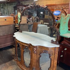 Antique Rosewood Victorian Cabinet Mirror Server Sideboard Carved 1860