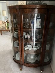 ANTIQUE Larkin Co Oak China Cabinet Curved Glass Backsplash w/Beveled Mirror