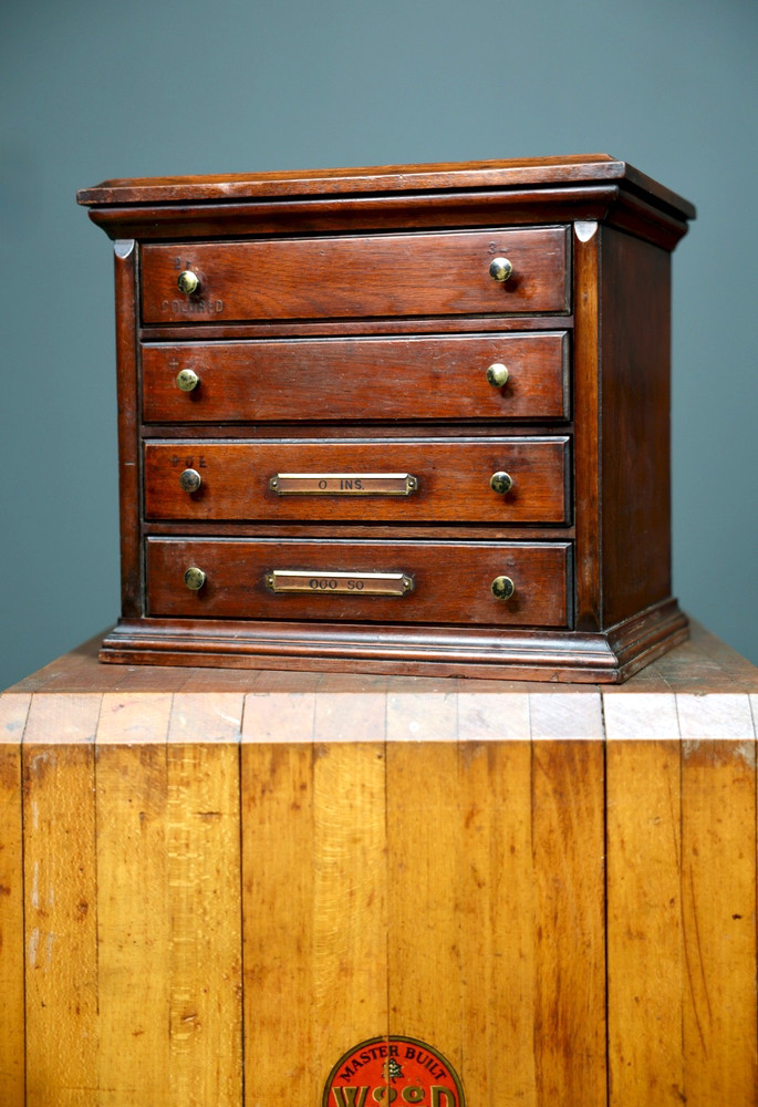 Antique Apothecary Cabinet watchmaker Tool Box Wood drawer chest vintage
