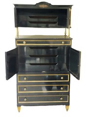 RARE CHIC 40’s GROSFELD HOUSE BLACK LACQUERED CABINET w/ CANE WORK & BRASS