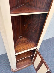 67870 Tall Rustic Corner Cabinet with Dual Tone Finish and Shelves
