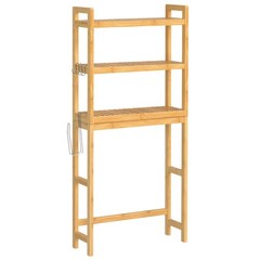 Natural Beige Three-Tier Bamboo Over-Toilet Shelf With Adjustable