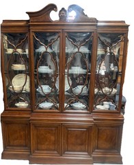 Vintage Karges Georgian Mahogany Breakfront Lighted China Cabinet