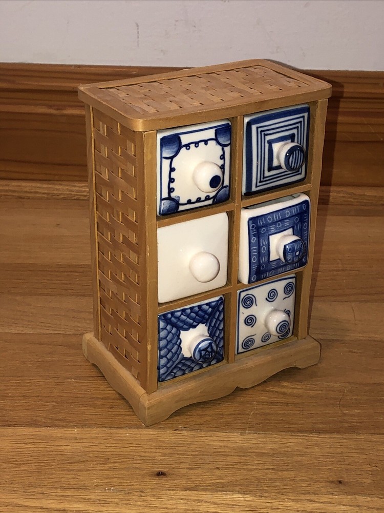 6 Drawers Cabinet Wooden Apothecary Medicine Storage Box Organizer Wicker Sewing