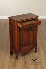 Antique 19th Century Solid Oak Petite Cabinet With Drawer And Scalloped Apron