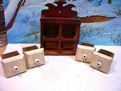 ANTIQUE PRIMITIVE HANDMADE 4 DRAWER WOOD SPICE CABINET RUSTIC FARM KITCHEN DECOR