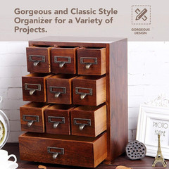 Library Card Catalog Solid Wood Small Curio Cabinet L Retro Storage Organizer Ap