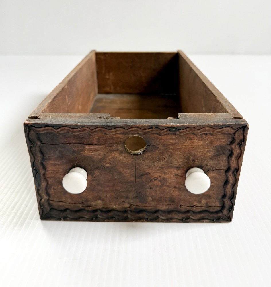 Vintage Wooden Cabinet File Drawer, Tool Box, Porcelain Knobs 7x4x13