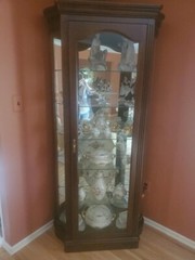 Antique Corner Cabinet Sliding Curved Bowed Glass China Curio Cabinet Rare