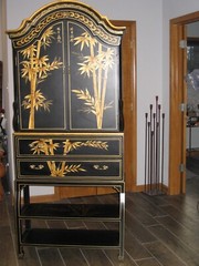 Vintage Multiple Drawer Black and Gold Oriental Cabinet – 2 Part Cabinet