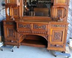 Antique Highly Carved Victorian Oak Sideboard – original finish