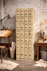 Antique apothecary file Cabinet wood drawer vintage book ledger holder cubby