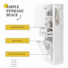 Modern Tall Storage Cabinet TiltOut Compartment Adjustable Shelves 80LB Capacity