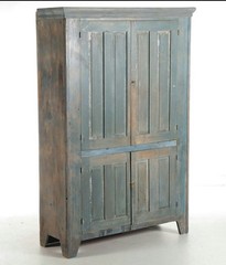 Antique 19th C Painted Primitive Cupboard Rustic Colonial Storage Cabinet 92.5”H