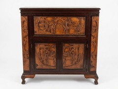 George Zee & Company Style Rosewood Dry Bar Cabinet Hand Carved