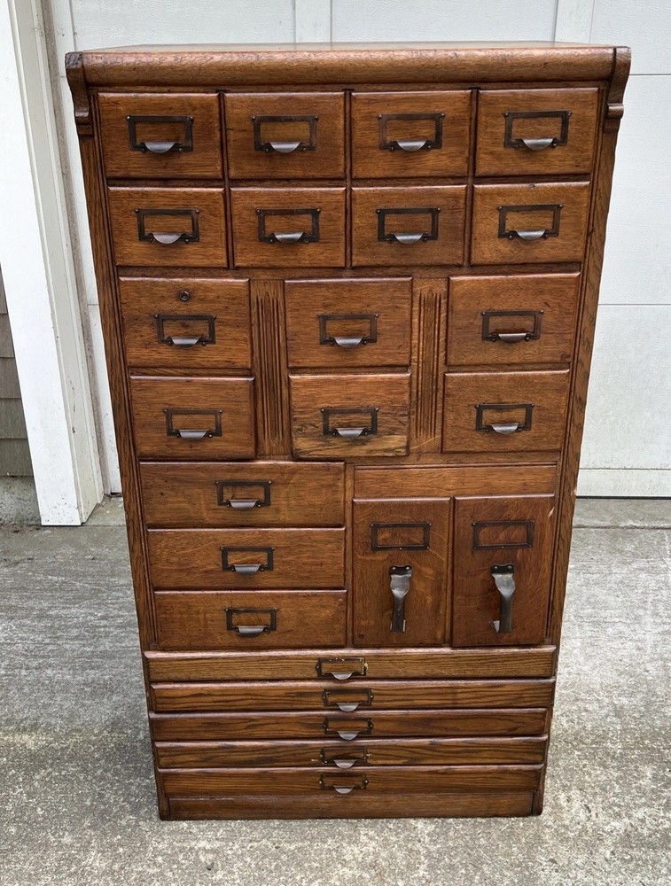 Antique Quarter Sawn Oak 24 Drawer Catalog / File / Folio Cabinet ~ Cape Cod