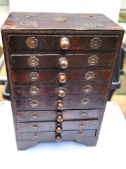 RARE ANTIQUE ASIAN 8 DRAWER WOOD SP[ICE ORGANIZER CABINET 13 1/2 INCHES HIGH