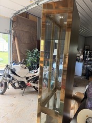1970’s Mastercraft Vitrine 7ft Brass Wood Smoky Glass Curio Display Cabinet