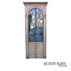 Antique Italian Renaissance 109″ Tall Carved Wood Gothic Cupboard Hutch Cabinet