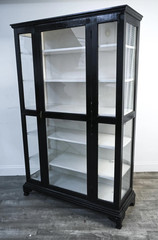 Vintage Glass Front Black Painted Vitrine Display Cabinet