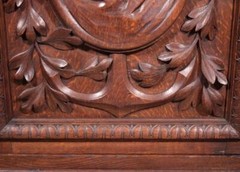 French Antique Solid Oak Wood Cabinet with Highly Carved Virgin Mary Door