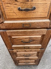 Vintage Tiger Oak File Cabinet Four Drawers One locks Paneled Sides Legal SIze
