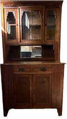 Antique Wood China Cabinet Glass Doors Mirror 4 Doors 2 Drawers 3 Shelves Brown