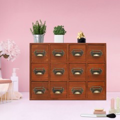 12 Drawers Wooden Desktop Organizer Home Storage Case Cosmetic Dresser Box Brown