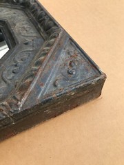 Vintage Tin Ceiling 23″ Sq. Rust Tung Oil Metal 11″ Octagon Mirror Old 1893-23B