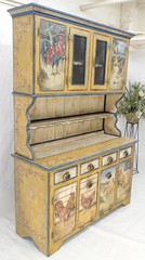 Rare Phenomenal Solid Teak Country Paint Decorated Painted Farm Style Cupboard